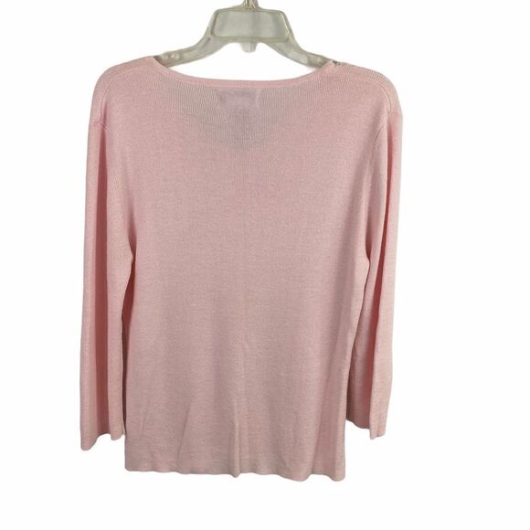 Sag Harbor Sequins Ice Pink V Neck Sweater Size Large - Picture 2 of 5